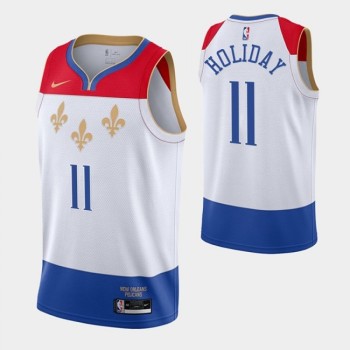 Men's New Orleans Pelicans #11 Jrue Holiday 2020 White City Edition Stitched Jersey Men's New Orleans Pelicans #11 Jrue Holiday 2020 White City Edition Stitched Jersey