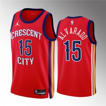 Men's New Orleans Pelicans #15 Jose Alvarado Red 2022/23 Statement Edition Stitched Basketball Jersey Men's New Orleans Pelicans #15 Jose Alvarado Red 2022/23 Statement Edition Stitched Basketball Jersey