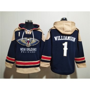 Men's New Orleans Pelicans #1 Zion Williamson Navy Ageless Must-Have Lace-Up Pullover Hoodie Men's New Orleans Pelicans #1 Zion Williamson Navy Ageless Must-Have Lace-Up Pullover Hoodie