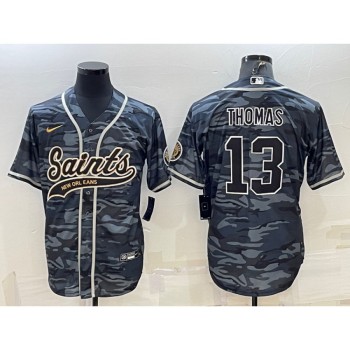 Men's New Orleans Saints #13 Michael Thomas Grey Camo With Patch Cool Base Stitched Baseball Jersey Men's New Orleans Saints #13 Michael Thomas Grey Camo With Patch Cool Base Stitched Baseball Jersey
