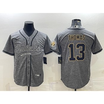 Men's New Orleans Saints #13 Michael Thomas Grey With Patch Cool Base Stitched Baseball Jersey Men's New Orleans Saints #13 Michael Thomas Grey With Patch Cool Base Stitched Baseball Jersey