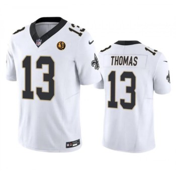 Men's New Orleans Saints #13 Michael Thomas White 2023 F.U.S.E. With John Madden Patch Vapor Limited Stitched Football Jersey Men's New Orleans Saints #13 Michael Thomas White 2023 F.U.S.E. With John Madden Patch Vapor Limited Stitched Football Jersey