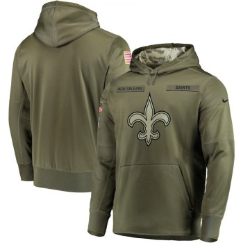 Men's New Orleans Saints 2018 Olive Salute to Service Sideline Therma Performance Pullover Stitched NFL Hoodie Men's New Orleans Saints 2018 Olive Salute to Service Sideline Therma Performance Pullover Stitched NFL Hoodie