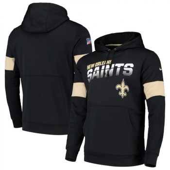 Men's New Orleans Saints 2019 Black 100th Season Sideline Team Logo Performance Pullover Hoodie Men's New Orleans Saints 2019 Black 100th Season Sideline Team Logo Performance Pullover Hoodie