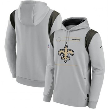 Men's New Orleans Saints 2021 Gray Sideline Logo Performance Pullover Hoodie Men's New Orleans Saints 2021 Gray Sideline Logo Performance Pullover Hoodie