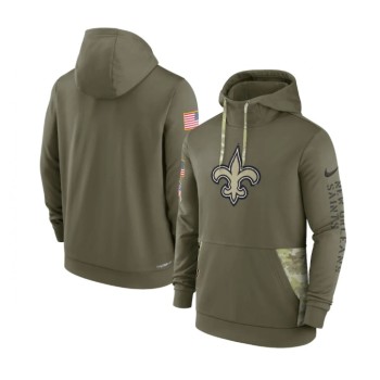 Men's New Orleans Saints 2022 Olive Salute to Service Therma Performance Pullover Hoodie Men's New Orleans Saints 2022 Olive Salute to Service Therma Performance Pullover Hoodie