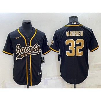 Men's New Orleans Saints #32 Tyrann Mathieu Black Cool Base Stitched Baseball Jersey Men's New Orleans Saints #32 Tyrann Mathieu Black Cool Base Stitched Baseball Jersey