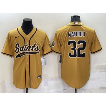Men's New Orleans Saints #32 Tyrann Mathieu Gold Cool Base Stitched Baseball Jersey Men's New Orleans Saints #32 Tyrann Mathieu Gold Cool Base Stitched Baseball Jersey