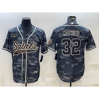 Men's New Orleans Saints #32 Tyrann Mathieu Grey Camo With Patch Cool Base Stitched Baseball Jersey Men's New Orleans Saints #32 Tyrann Mathieu Grey Camo With Patch Cool Base Stitched Baseball Jersey
