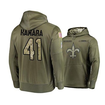Men's New Orleans Saints #41 Alvin Kamara 2019 Olive Salute To Service Sideline Therma Performance Pullover Hoodie Men's New Orleans Saints #41 Alvin Kamara 2019 Olive Salute To Service Sideline Therma Performance Pullover Hoodie