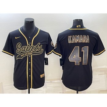 Men's New Orleans Saints #41 Alvin Kamara Black Gold With Patch Cool Base Stitched Baseball Jersey Men's New Orleans Saints #41 Alvin Kamara Black Gold With Patch Cool Base Stitched Baseball Jersey