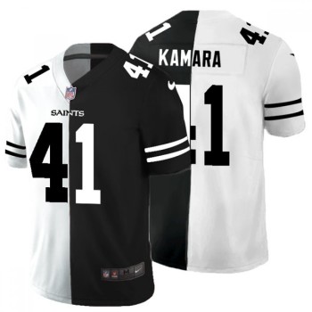 Men's New Orleans Saints #41 Alvin Kamara Black & White Split Limited Stitched Jersey Men's New Orleans Saints #41 Alvin Kamara Black & White Split Limited Stitched Jersey