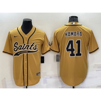 Men's New Orleans Saints #41 Alvin Kamara Gold Cool Base Stitched Baseball Jersey Men's New Orleans Saints #41 Alvin Kamara Gold Cool Base Stitched Baseball Jersey
