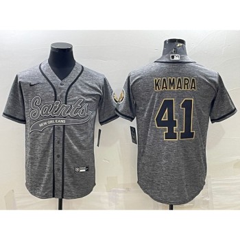 Men's New Orleans Saints #41 Alvin Kamara Grey With Patch Cool Base Stitched Baseball Jersey Men's New Orleans Saints #41 Alvin Kamara Grey With Patch Cool Base Stitched Baseball Jersey