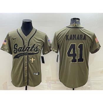 Men's New Orleans Saints #41 Alvin Kamara Olive 2022 Salute To Service Cool Base Stitched Baseball Jersey Men's New Orleans Saints #41 Alvin Kamara Olive 2022 Salute To Service Cool Base Stitched Baseball Jersey