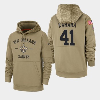 Men's New Orleans Saints #41 Alvin Kamara Tan 2019 Salute to Service Sideline Therma Pullover Hoodie Men's New Orleans Saints #41 Alvin Kamara Tan 2019 Salute to Service Sideline Therma Pullover Hoodie