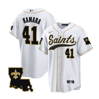 Men's New Orleans Saints #41 Alvin Kamara White 1987 Legacy Cool Base Stitched Baseball Jersey Men's New Orleans Saints #41 Alvin Kamara White 1987 Legacy Cool Base Stitched Baseball Jersey