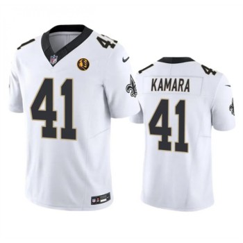 Men's New Orleans Saints #41 Alvin Kamara White 2023 F.U.S.E. With John Madden Patch Vapor Limited Stitched Football Jersey Men's New Orleans Saints #41 Alvin Kamara White 2023 F.U.S.E. With John Madden Patch Vapor Limited Stitched Football Jersey