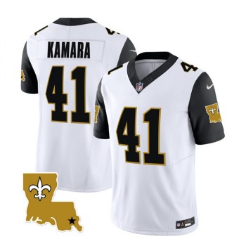 Men's New Orleans Saints #41 Alvin Kamara White/Black 2023 F.U.S.E. 1987 Legacy Vapor Stitched Jersey Men's New Orleans Saints #41 Alvin Kamara White/Black 2023 F.U.S.E. 1987 Legacy Vapor Stitched Jersey