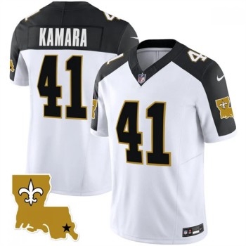 Men's New Orleans Saints #41 Alvin Kamara White Black 2023 F.U.S.E. 1987 Legacy Vapor Stitched Jersey Men's New Orleans Saints #41 Alvin Kamara White Black 2023 F.U.S.E. 1987 Legacy Vapor Stitched Jersey