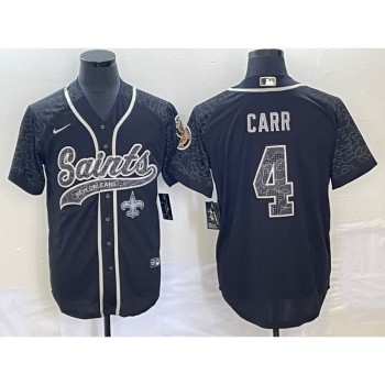 Men's New Orleans Saints #4 Derek Carr Black Reflective With Patch Cool Base Stitched Baseball Jersey Men's New Orleans Saints #4 Derek Carr Black Reflective With Patch Cool Base Stitched Baseball Jersey