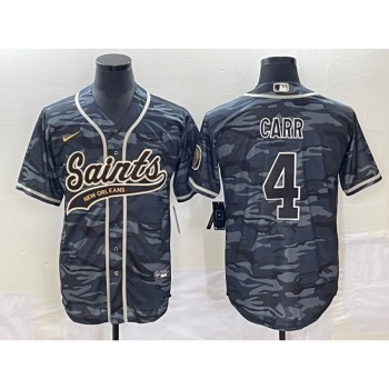 Men's New Orleans Saints #4 Derek Carr Grey Camo With Patch Cool Base Stitched Baseball Jersey Men's New Orleans Saints #4 Derek Carr Grey Camo With Patch Cool Base Stitched Baseball Jersey