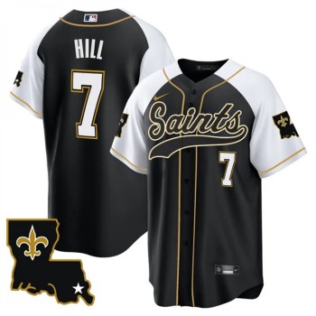 Men's New Orleans Saints #7 Taysom Hill Black/White 1987 Legacy Cool Base Stitched Baseball Jersey Men's New Orleans Saints #7 Taysom Hill Black/White 1987 Legacy Cool Base Stitched Baseball Jersey