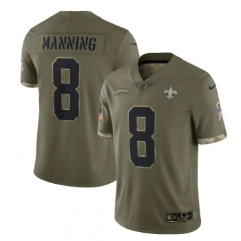 Men's New Orleans Saints #8 Archie Manning Olive 2022 Salute To Service Limited Stitched Jersey Men's New Orleans Saints #8 Archie Manning Olive 2022 Salute To Service Limited Stitched Jersey