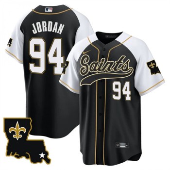 Men's New Orleans Saints #94 Cameron Jordan Black/White 1987 Legacy Cool Base Stitched Baseball Jersey Men's New Orleans Saints #94 Cameron Jordan Black/White 1987 Legacy Cool Base Stitched Baseball Jersey