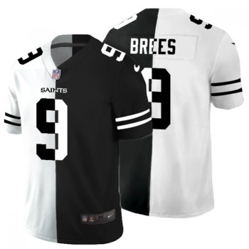 Men's New Orleans Saints #9 Drew Brees Black & White Split Limited Stitched Jersey Men's New Orleans Saints #9 Drew Brees Black & White Split Limited Stitched Jersey