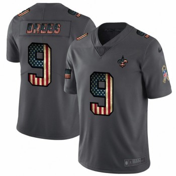 Men's New Orleans Saints #9 Drew Brees Grey 2019 Salute To Service USA Flag Fashion Limited Stitched NFL Jersey Men's New Orleans Saints #9 Drew Brees Grey 2019 Salute To Service USA Flag Fashion Limited Stitched NFL Jersey