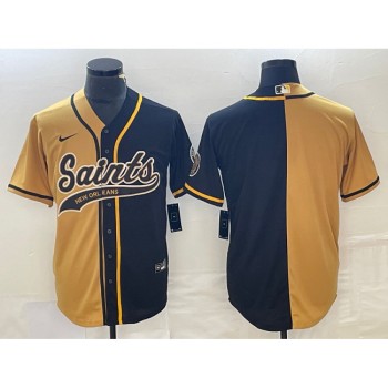 Men's New Orleans Saints Black Gold Split Cool Base Stitched Baseball Jersey Men's New Orleans Saints Black Gold Split Cool Base Stitched Baseball Jersey