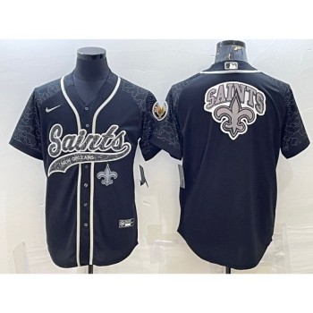 Men's New Orleans Saints Black Reflective Team Big Logo With Patch Cool Base Stitched Baseball Jersey Men's New Orleans Saints Black Reflective Team Big Logo With Patch Cool Base Stitched Baseball Jersey