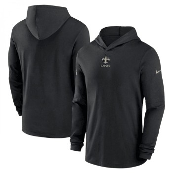 Men's New Orleans Saints Black Sideline Performance Long Sleeve Hoodie T-Shirt Men's New Orleans Saints Black Sideline Performance Long Sleeve Hoodie T-Shirt