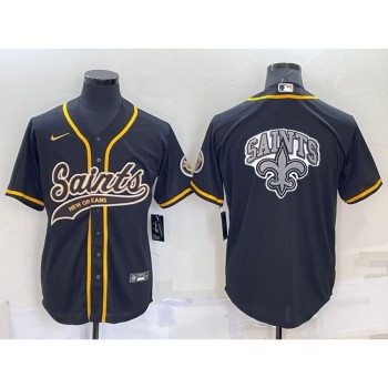 Men's New Orleans Saints Black Team Big Logo With Patch Cool Base Stitched Baseball Jersey Men's New Orleans Saints Black Team Big Logo With Patch Cool Base Stitched Baseball Jersey
