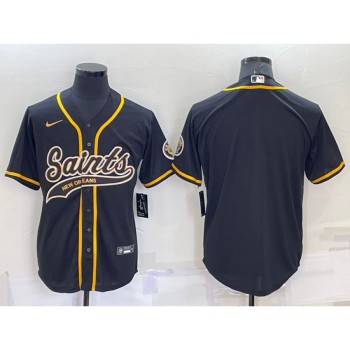 Men's New Orleans Saints Blank Black Cool Base Stitched Baseball Jersey Men's New Orleans Saints Blank Black Cool Base Stitched Baseball Jersey
