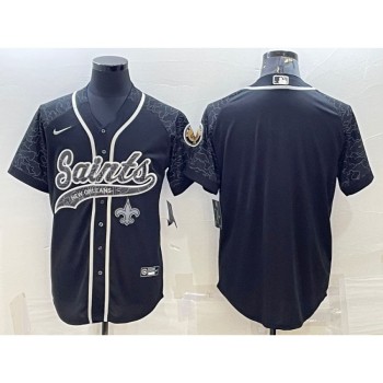 Men's New Orleans Saints Blank Black Reflective With Patch Cool Base Stitched Baseball Jersey Men's New Orleans Saints Blank Black Reflective With Patch Cool Base Stitched Baseball Jersey