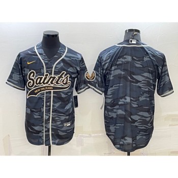 Men's New Orleans Saints Blank Grey Camo With Patch Cool Base Stitched Baseball Jersey Men's New Orleans Saints Blank Grey Camo With Patch Cool Base Stitched Baseball Jersey