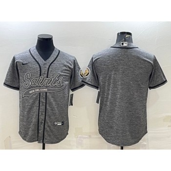 Men's New Orleans Saints Blank Grey With Patch Cool Base Stitched Baseball Jersey Men's New Orleans Saints Blank Grey With Patch Cool Base Stitched Baseball Jersey