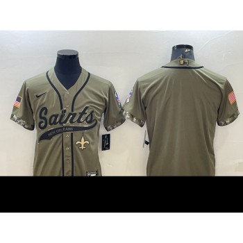 Men's New Orleans Saints Blank Olive 2022 Salute To Service Cool Base Stitched Baseball Jersey Men's New Orleans Saints Blank Olive 2022 Salute To Service Cool Base Stitched Baseball Jersey