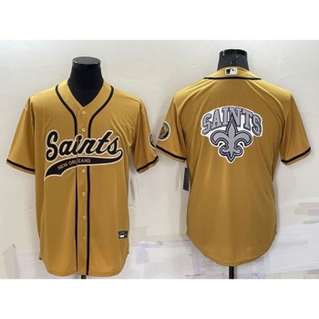 Men's New Orleans Saints Gold Team Big Logo With Patch Cool Base Stitched Baseball Jersey Men's New Orleans Saints Gold Team Big Logo With Patch Cool Base Stitched Baseball Jersey