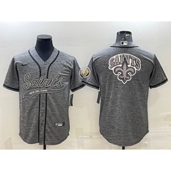 Men's New Orleans Saints Grey Team Big Logo With Patch Cool Base Stitched Baseball Jersey Men's New Orleans Saints Grey Team Big Logo With Patch Cool Base Stitched Baseball Jersey