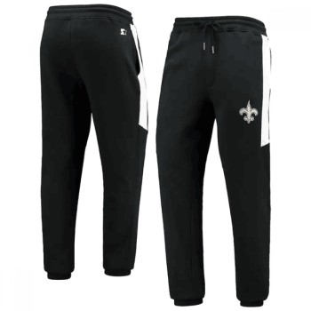 Men's New Orleans Saints Starter Black/White Goal Post Fleece Pants Men's New Orleans Saints Starter Black/White Goal Post Fleece Pants