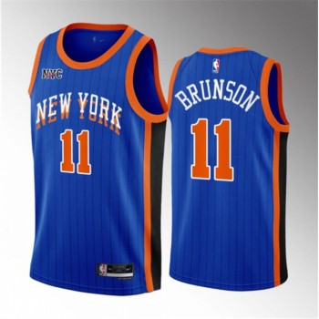 Men's New Yok Knicks #11 Jalen Brunson Blue 2023-24 City Edition Stitched Basketball Jersey Men's New Yok Knicks #11 Jalen Brunson Blue 2023-24 City Edition Stitched Basketball Jersey