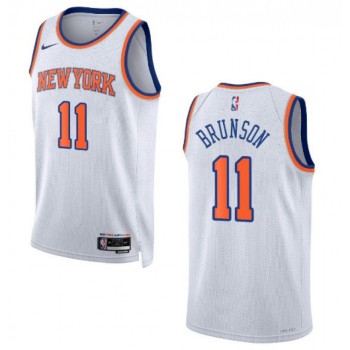 Men's New Yok Knicks #11 Jalen Brunson White With N0.6 patch Stitched Basketball Jersey Men's New Yok Knicks #11 Jalen Brunson White With N0.6 patch Stitched Basketball Jersey