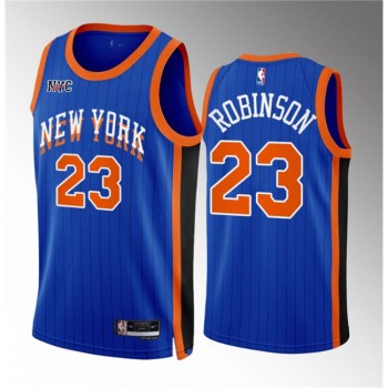 Men's New Yok Knicks #23 Mitchell Robinson Blue 2023/24 City Edition Stitched Basketball Jersey Men's New Yok Knicks #23 Mitchell Robinson Blue 2023/24 City Edition Stitched Basketball Jersey