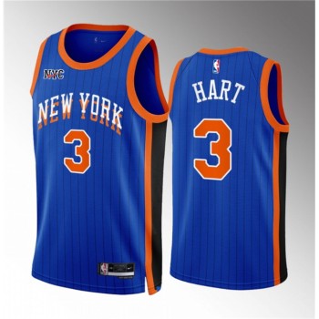 Men's New Yok Knicks #3 Josh Hart Blue 2023/24 City Edition Stitched Basketball Jersey Men's New Yok Knicks #3 Josh Hart Blue 2023/24 City Edition Stitched Basketball Jersey