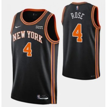 Men's New Yok Knicks #4 Derrick Rose 2021/2022 75th Anniversary Black Stitched Jersey Men's New Yok Knicks #4 Derrick Rose 2021/2022 75th Anniversary Black Stitched Jersey