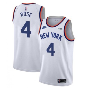 Men's New Yok Knicks #4 Derrick Rose 2021/2022 White City Edition Stitched Jersey Men's New Yok Knicks #4 Derrick Rose 2021/2022 White City Edition Stitched Jersey