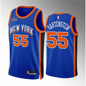 Men's New Yok Knicks #55 Isaiah Hartenstein Blue 2023/24 City Edition Stitched Basketball Jersey Men's New Yok Knicks #55 Isaiah Hartenstein Blue 2023/24 City Edition Stitched Basketball Jersey